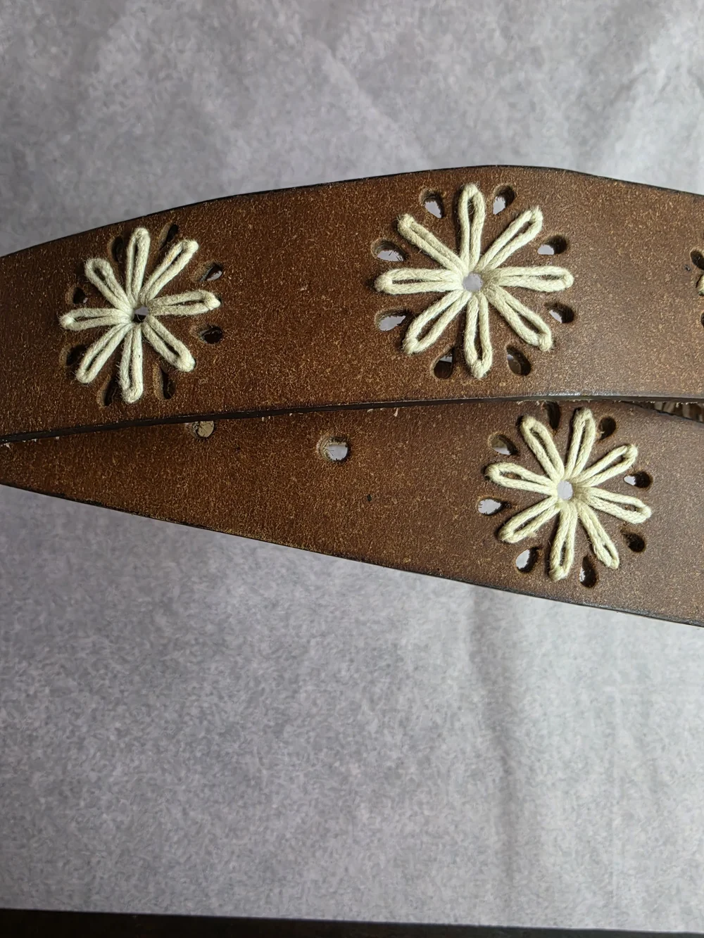 Brown Genuine Leather Floral Cutout Boho Belt Medium